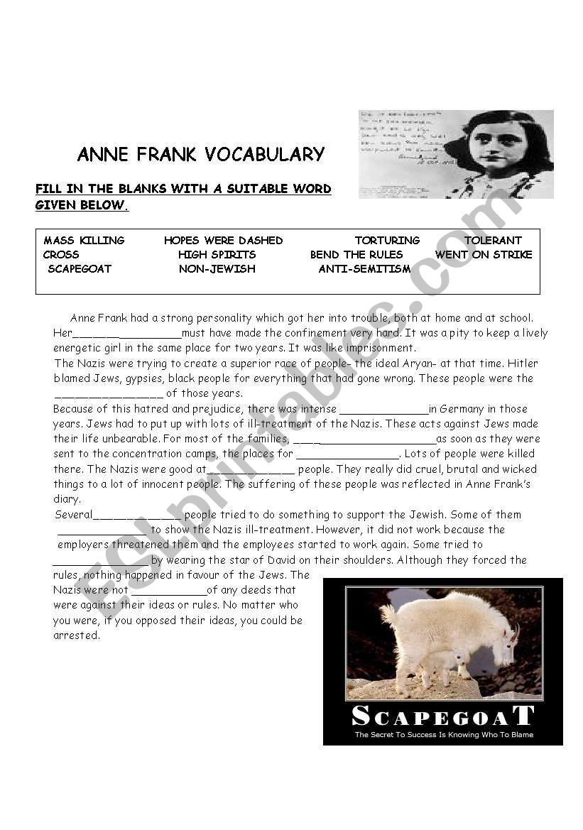 Anne Frank worksheet