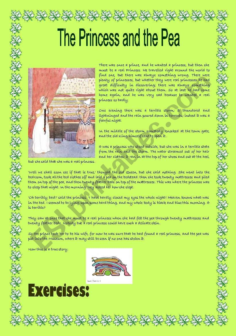 The Princess and the Pea worksheet