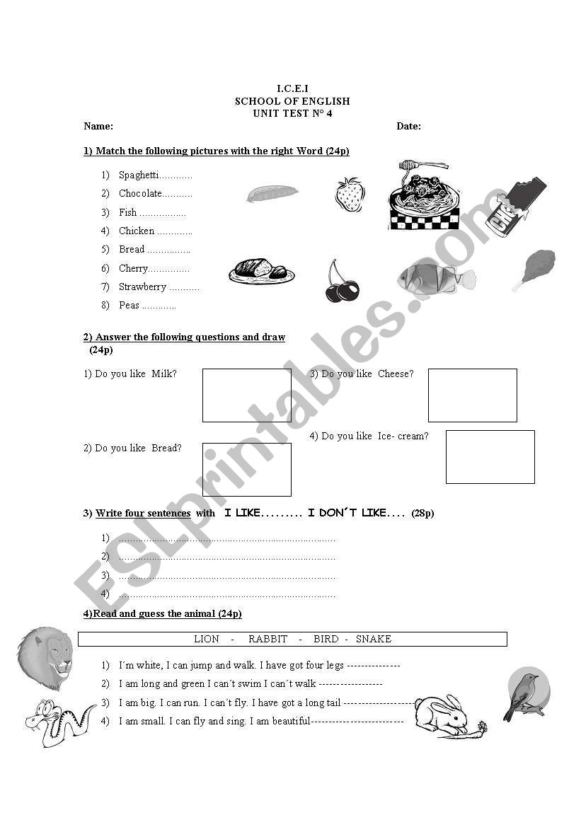 food quiz worksheet