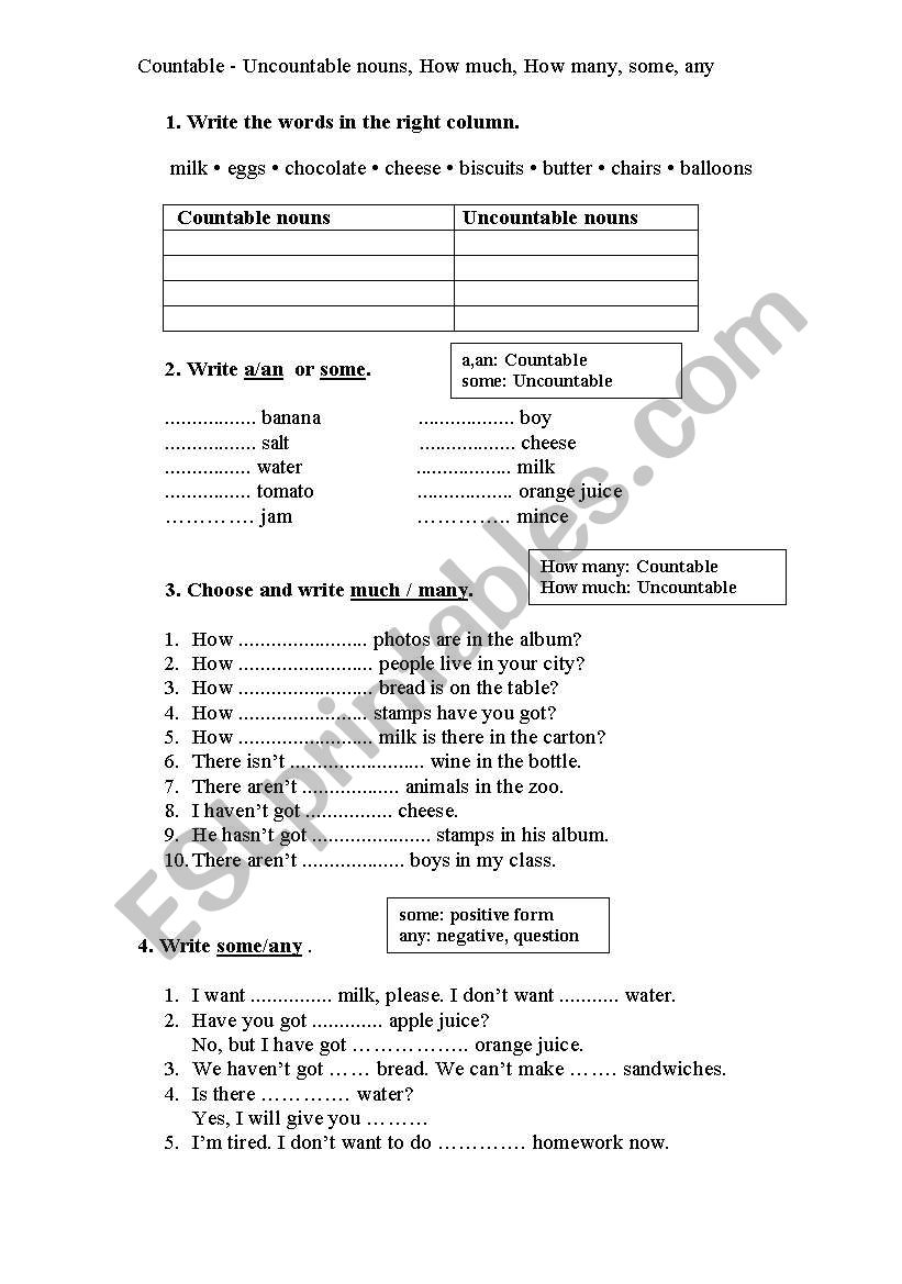 Countable and Uncountable worksheet