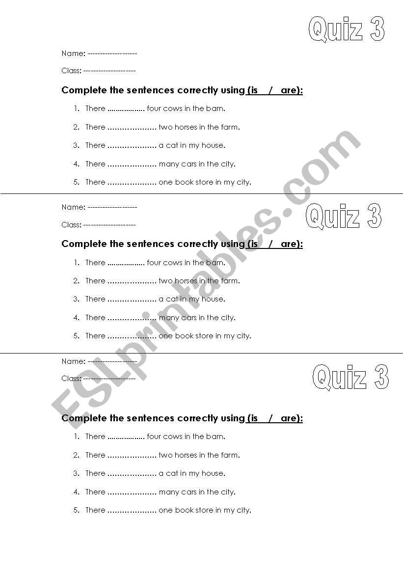 Quiz 3: There is/are worksheet