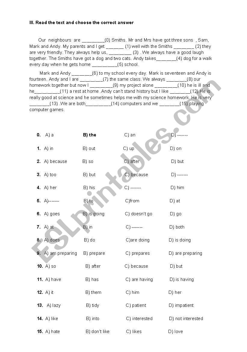 clozetest worksheet