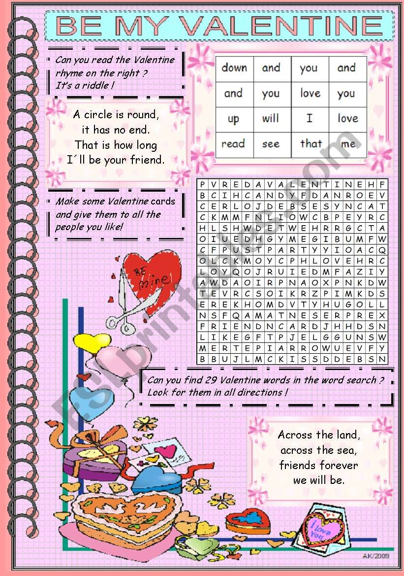 BE MY VALENTINE worksheet