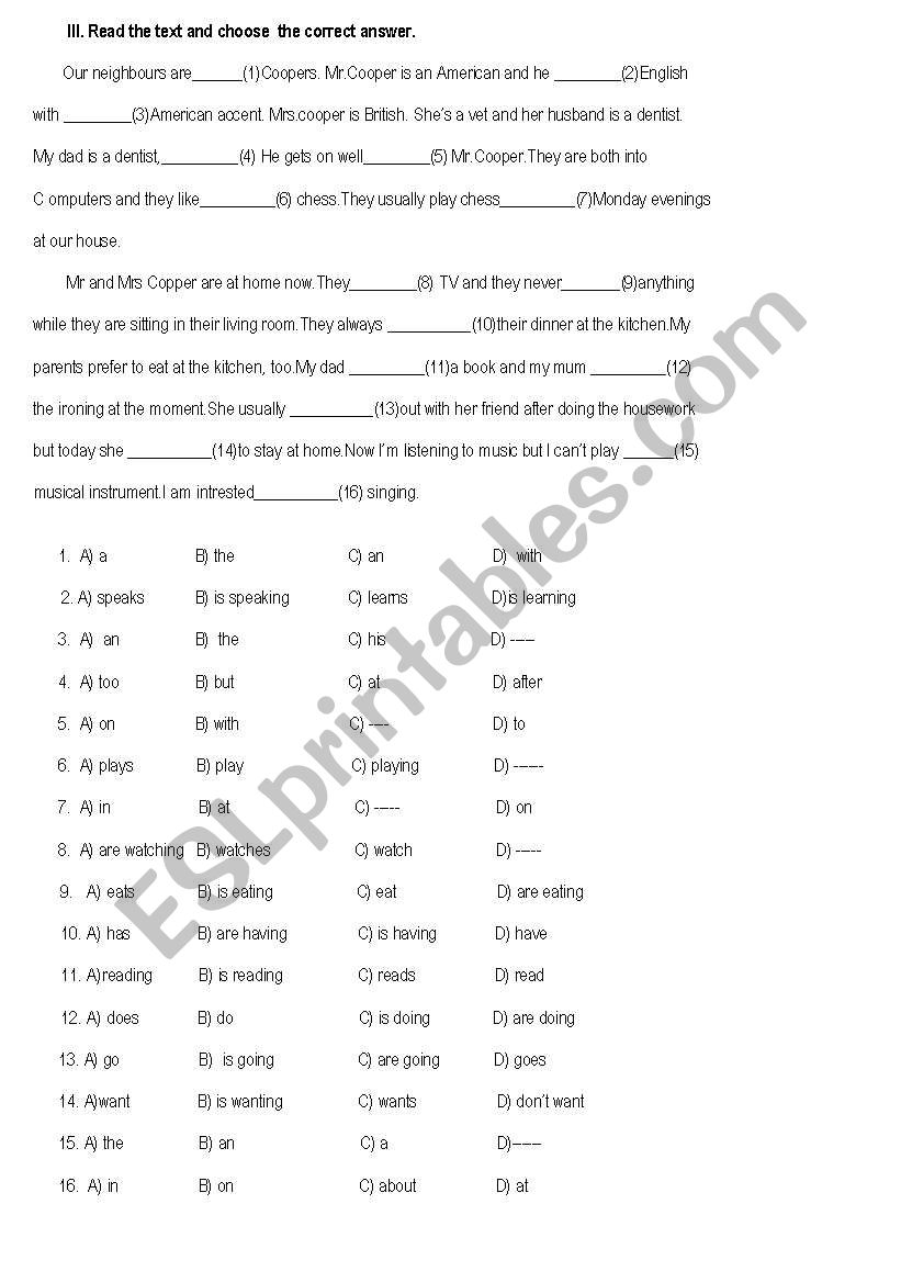 clozetest worksheet