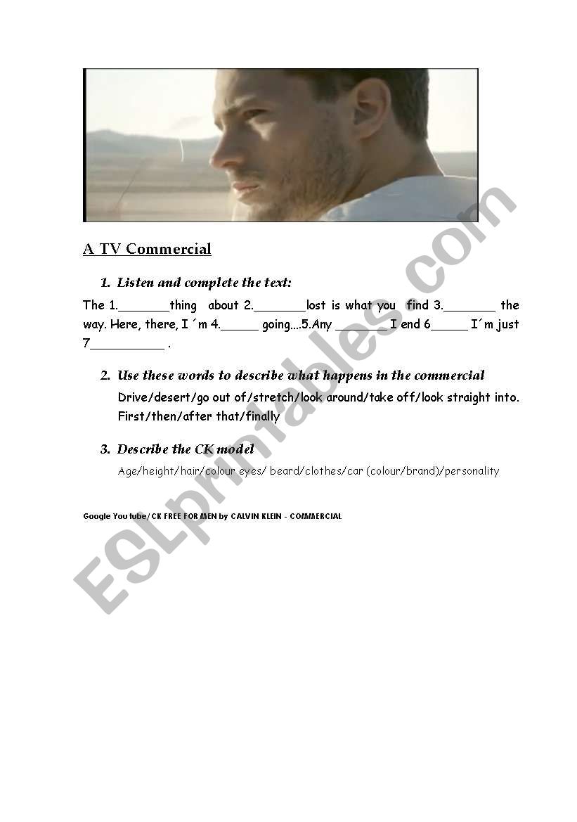 A TV Commercial worksheet