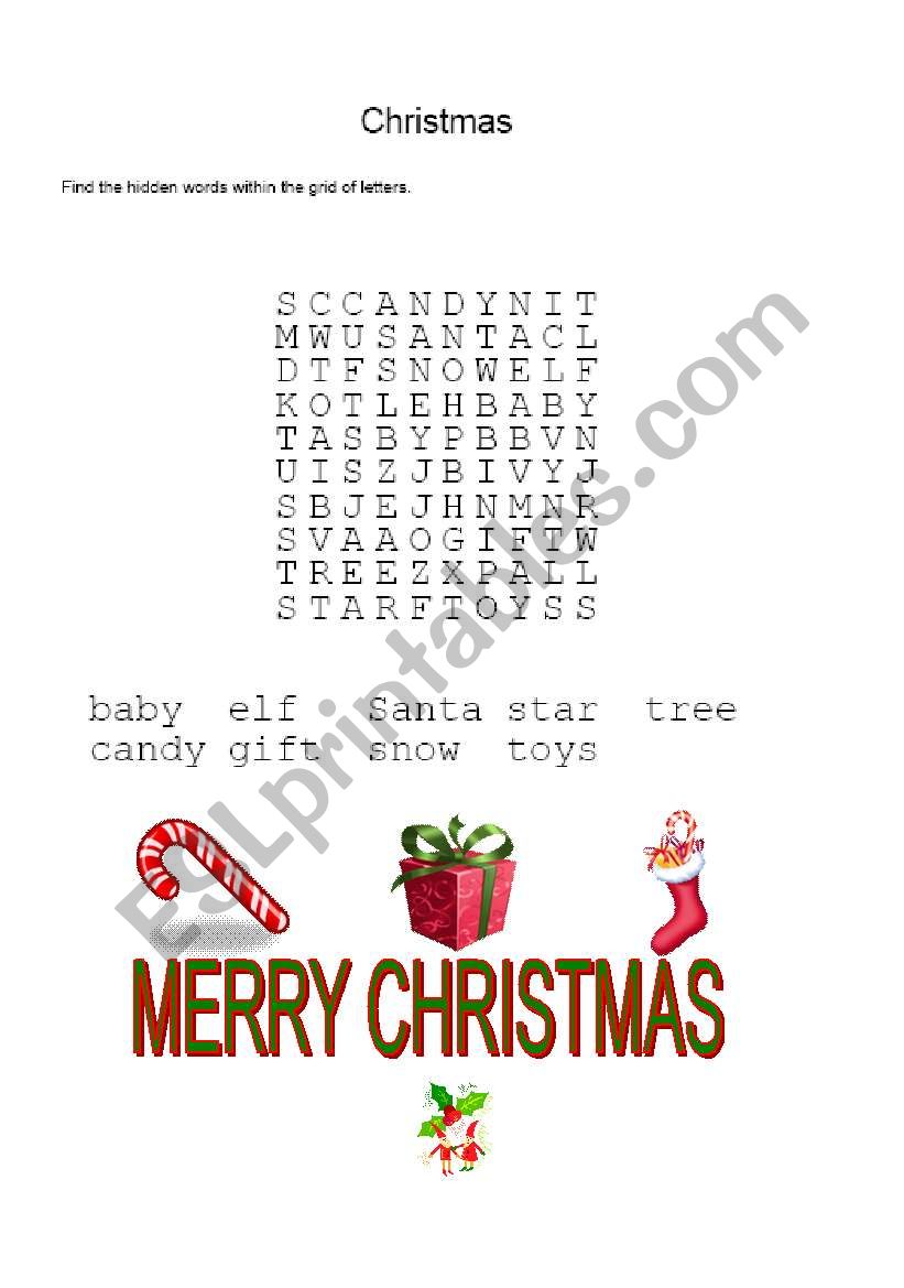 Christmas Word Search worksheet