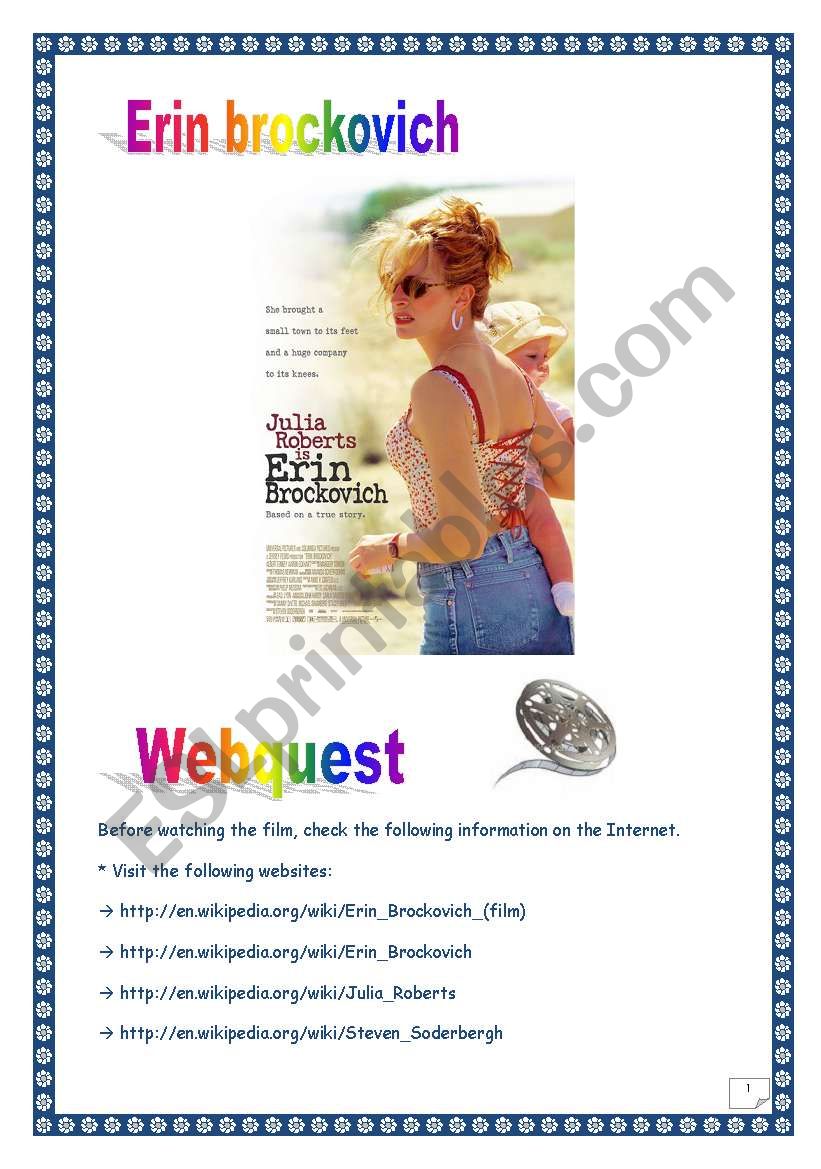 ERIN BROCKOVICH WEBQUEST (6 pages, 11 tasks, comprehensive PROJECT & KEY)