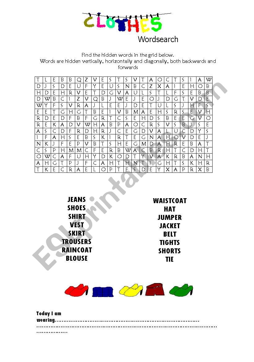 Clothes Wordsearch (British English)
