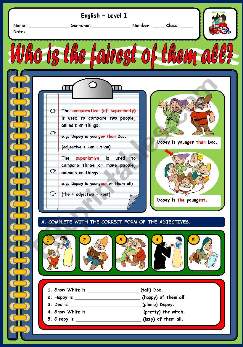 COMPARATIVES AND SUPERLATIVES worksheet