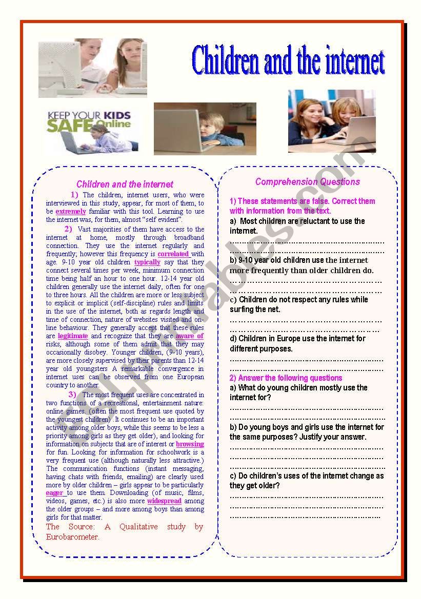 children and the internet worksheet