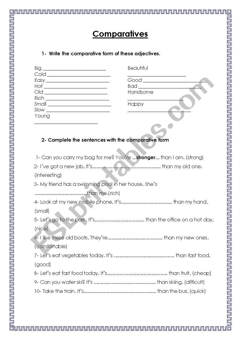 Comparative WS worksheet