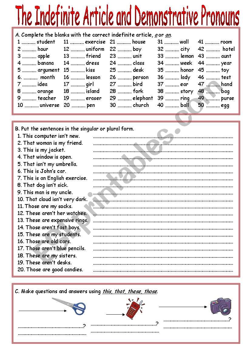 The Indefinite Article and Demonstrative Pronouns