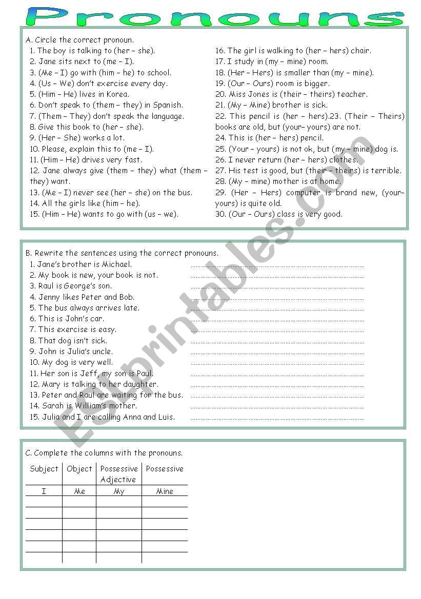 Pronouns I worksheet