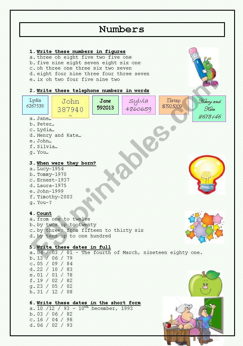 NUMBERS worksheet