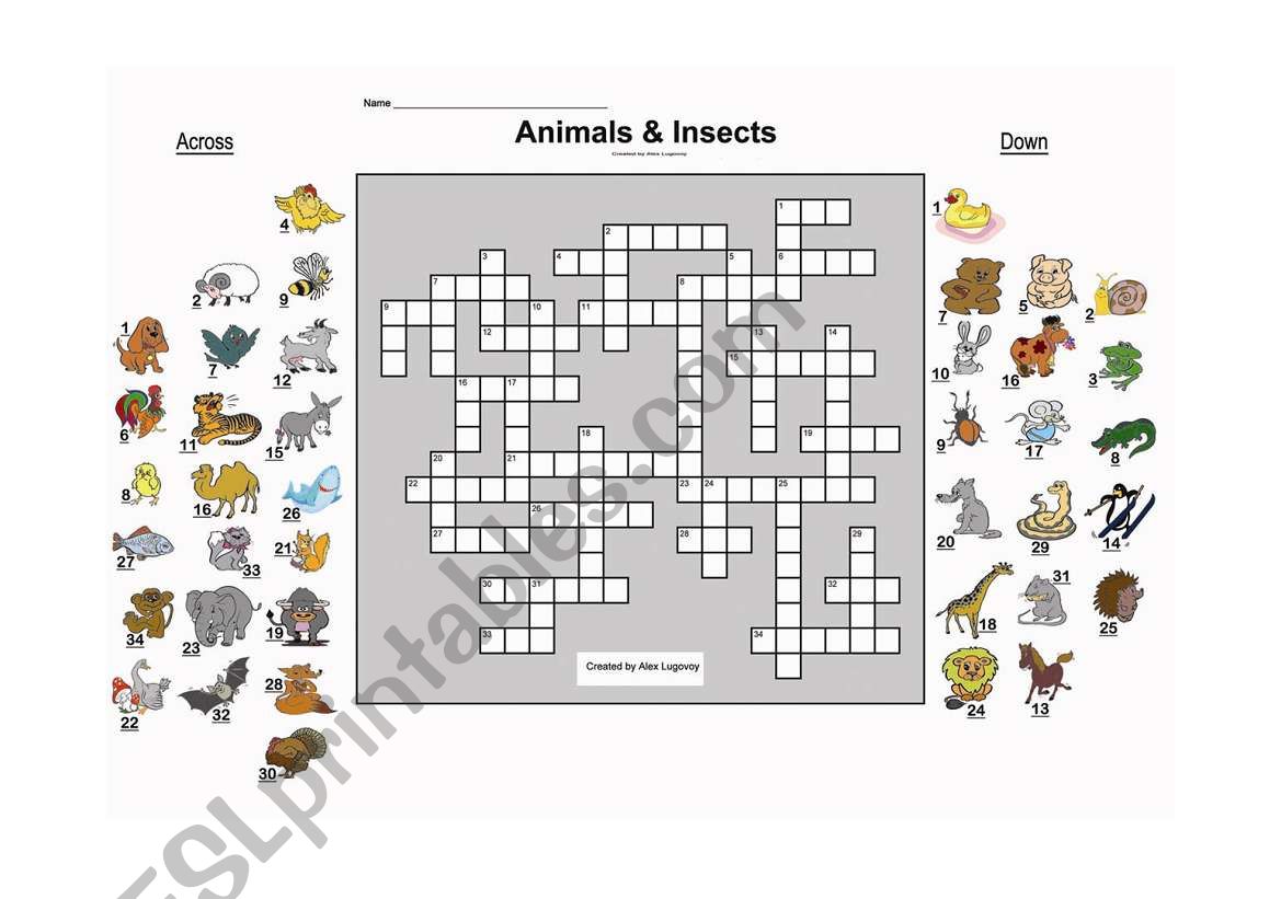 Animals And Insects Crossword worksheet