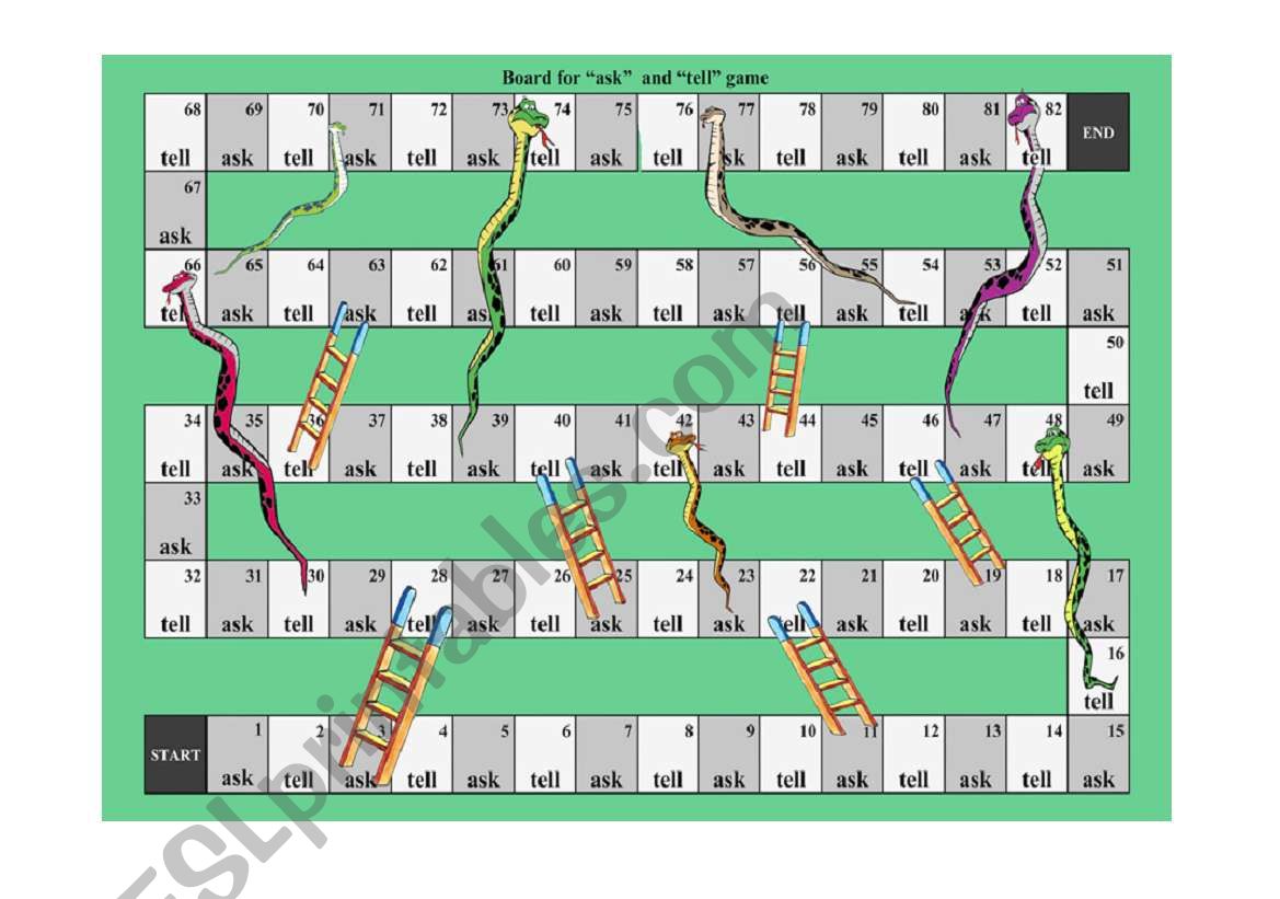 Board for ASK and TELL game worksheet