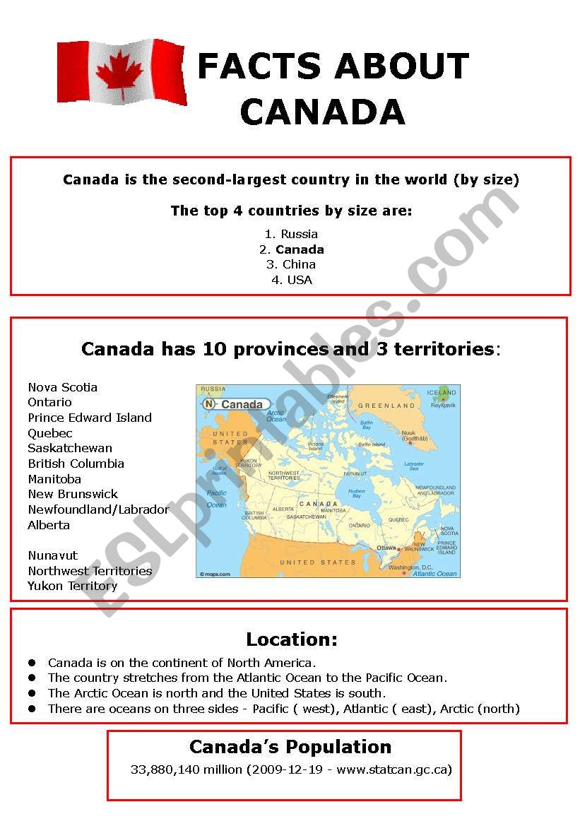 Facts about Canada worksheet