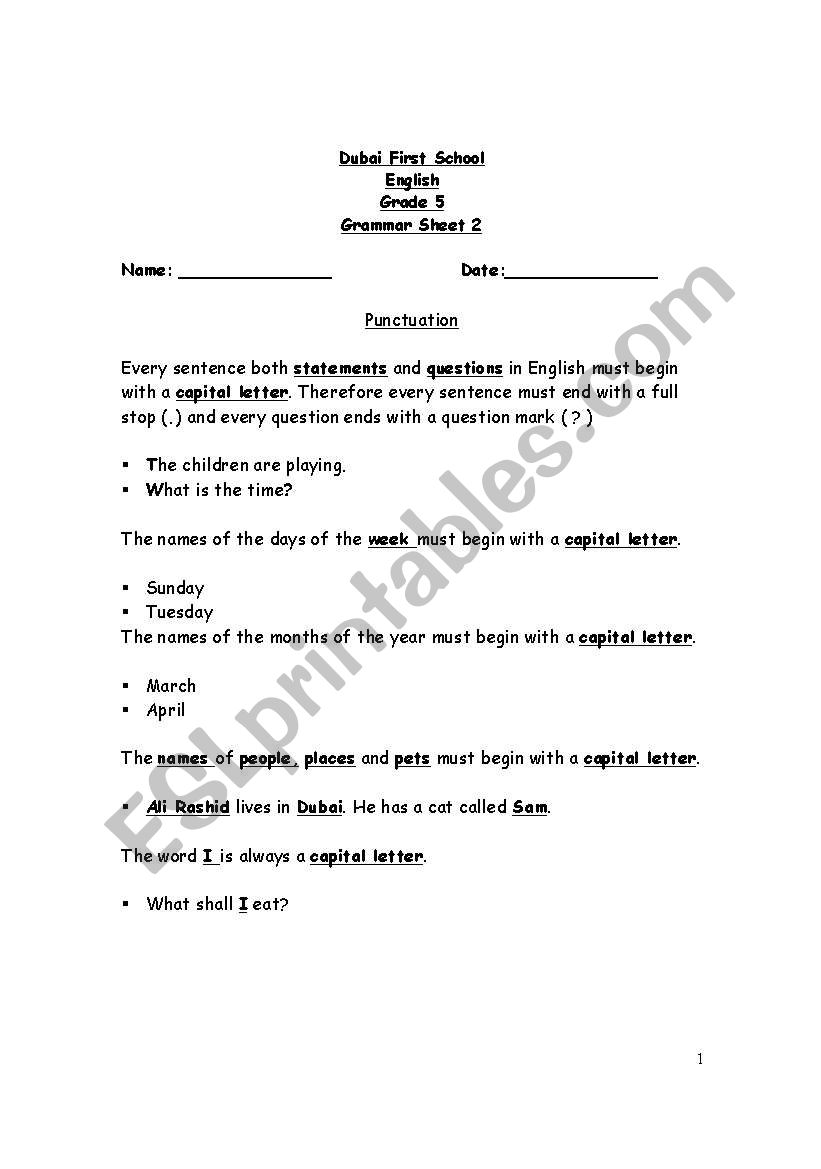 punctuation worksheet