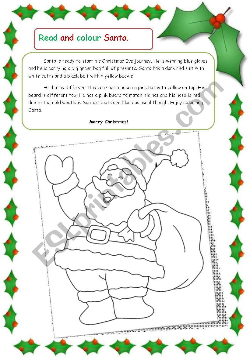 Read and Colour Santa. worksheet