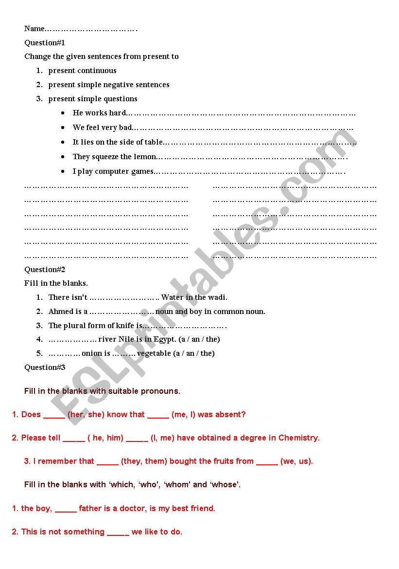 exame paper for intermidiate worksheet