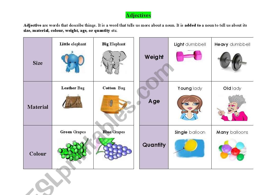 Adjective worksheet