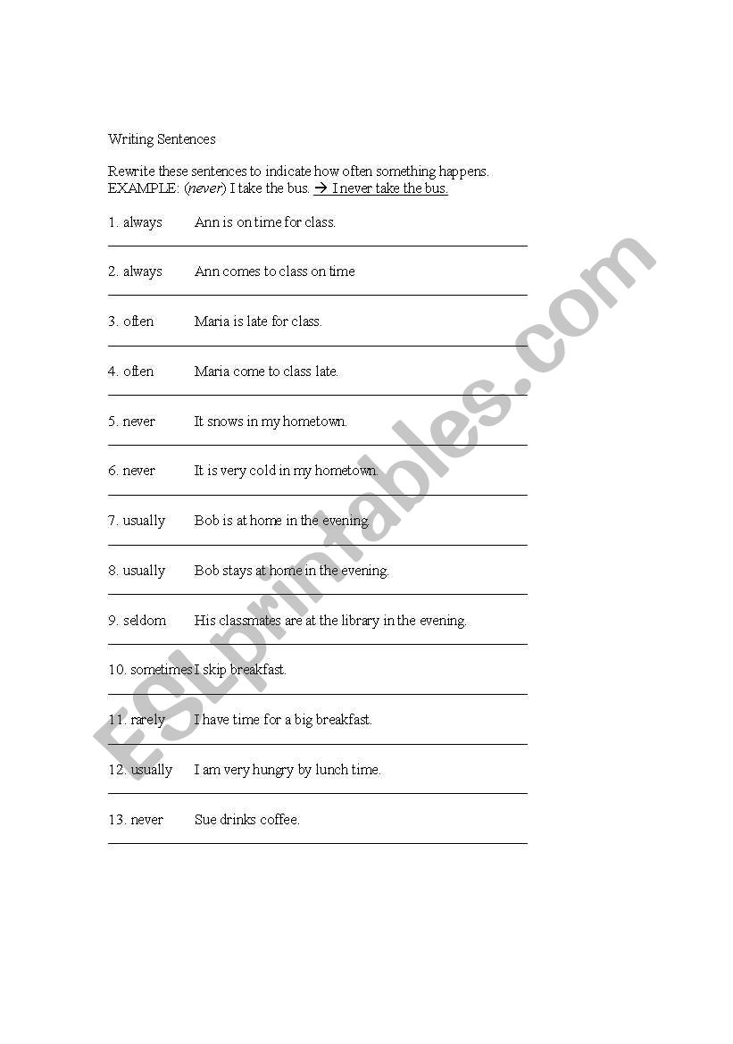 Frequency Adverb Placement worksheet
