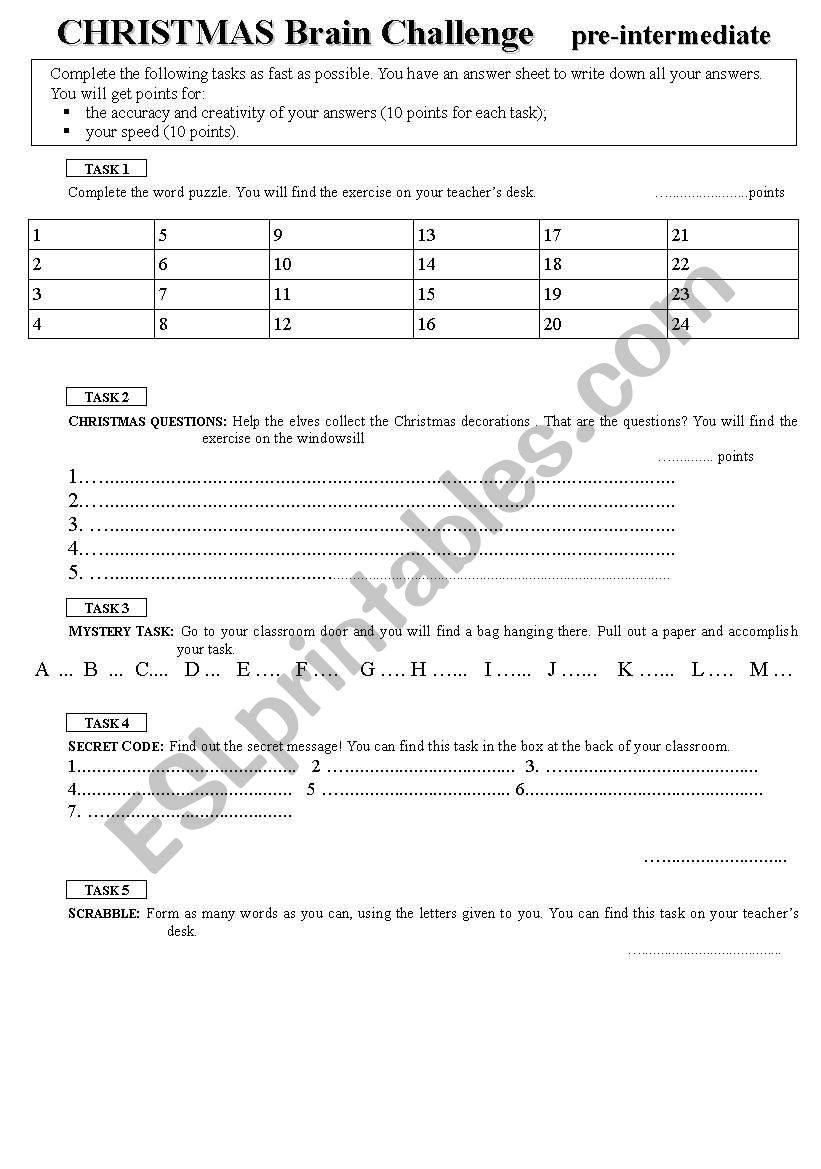 Christmas brain challenge pre-intermediate