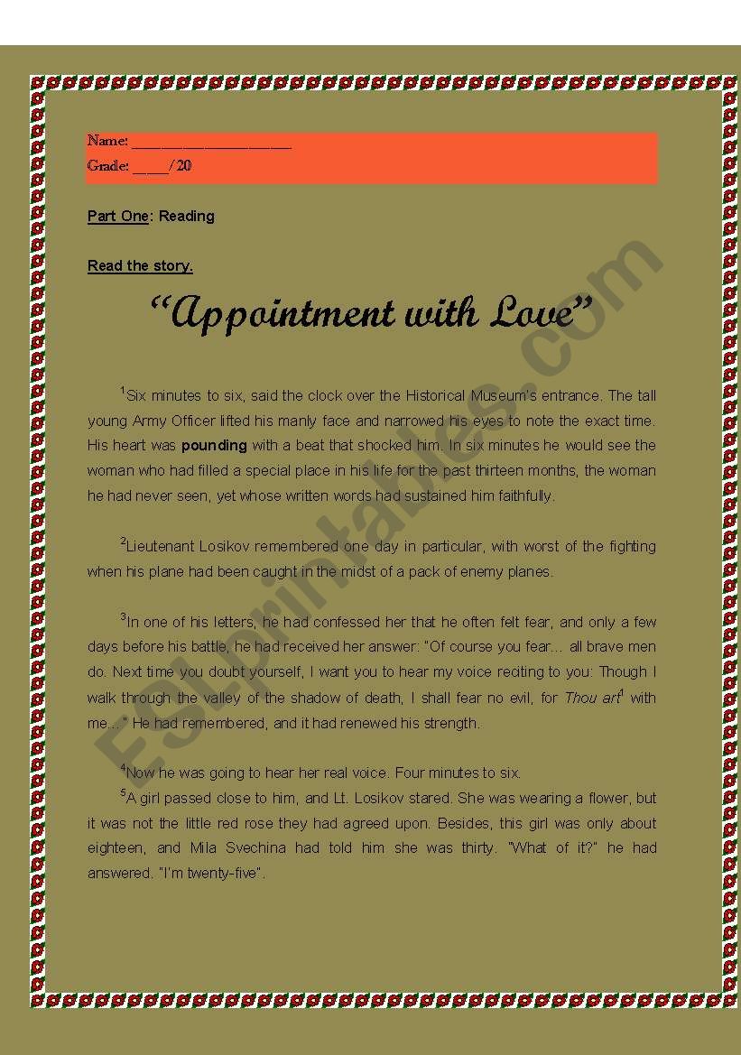 Appointment with Love worksheet