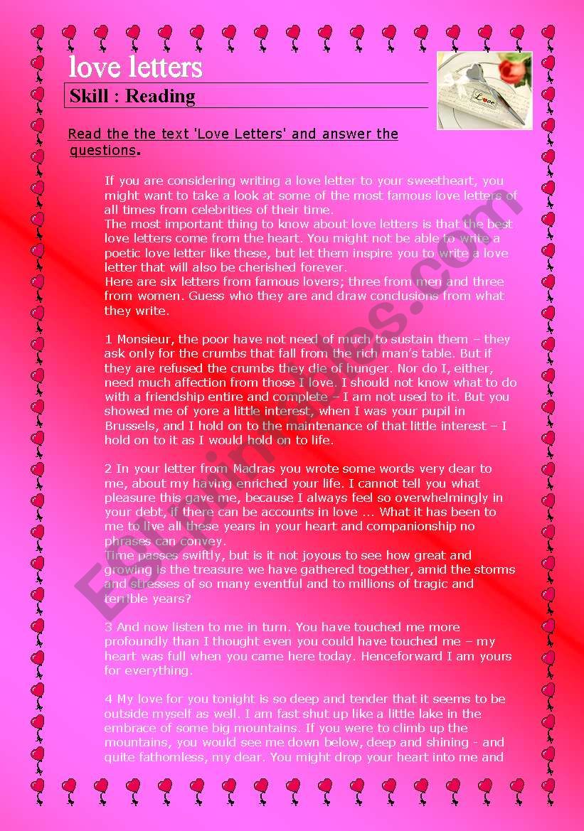 Love letters (skills --> writing, reading, ICT) (6 pages)
