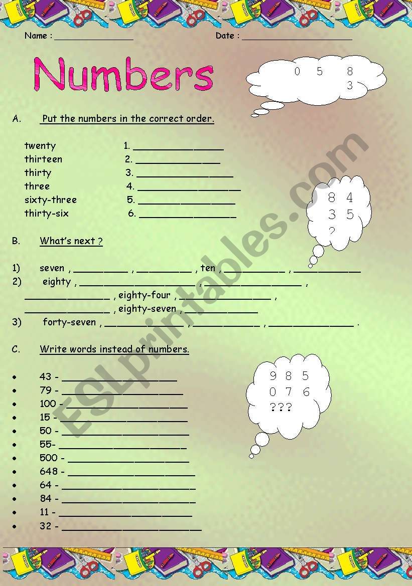 Numbers worksheet