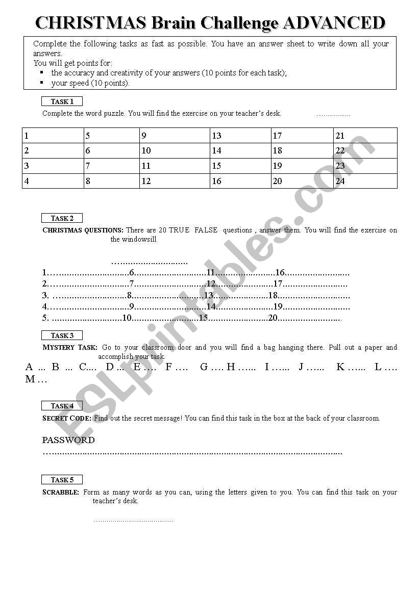 Christmas brain challenge advanced