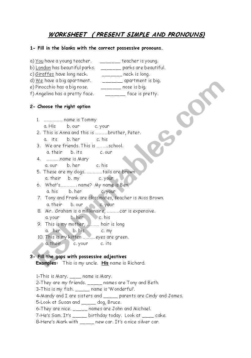 pronouns worksheet