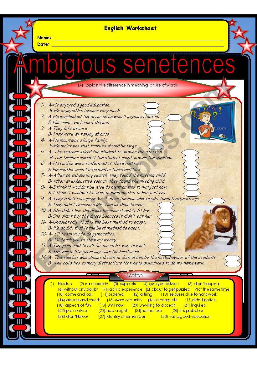 Ambigious Sentences worksheet