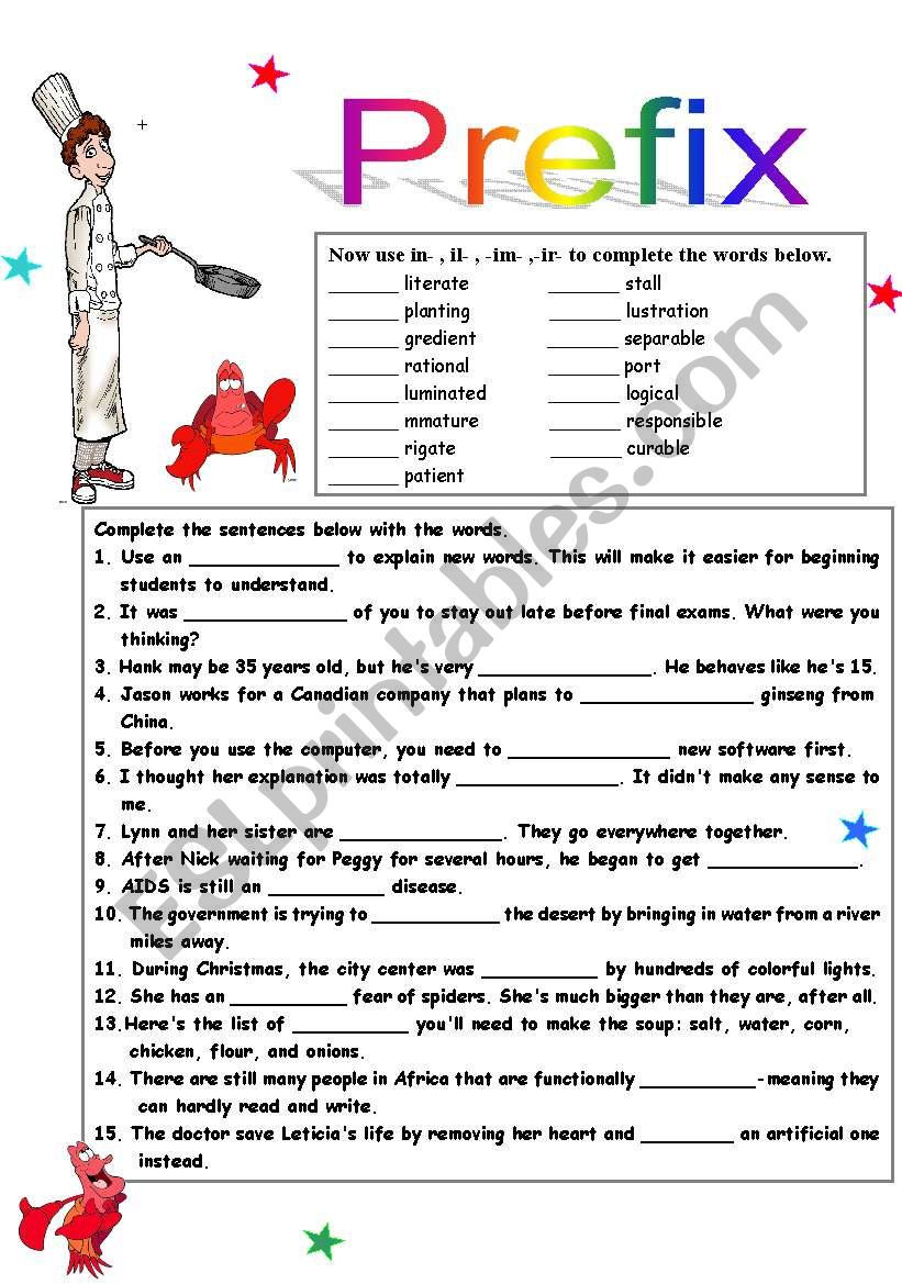 Prefix  activity worksheet