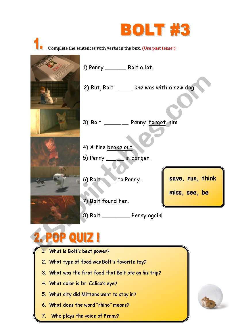 BOLT worksheet  worksheet