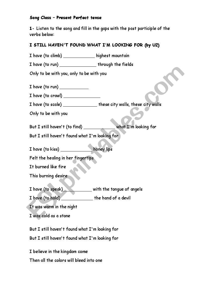 Present Perfect tense - Song Class