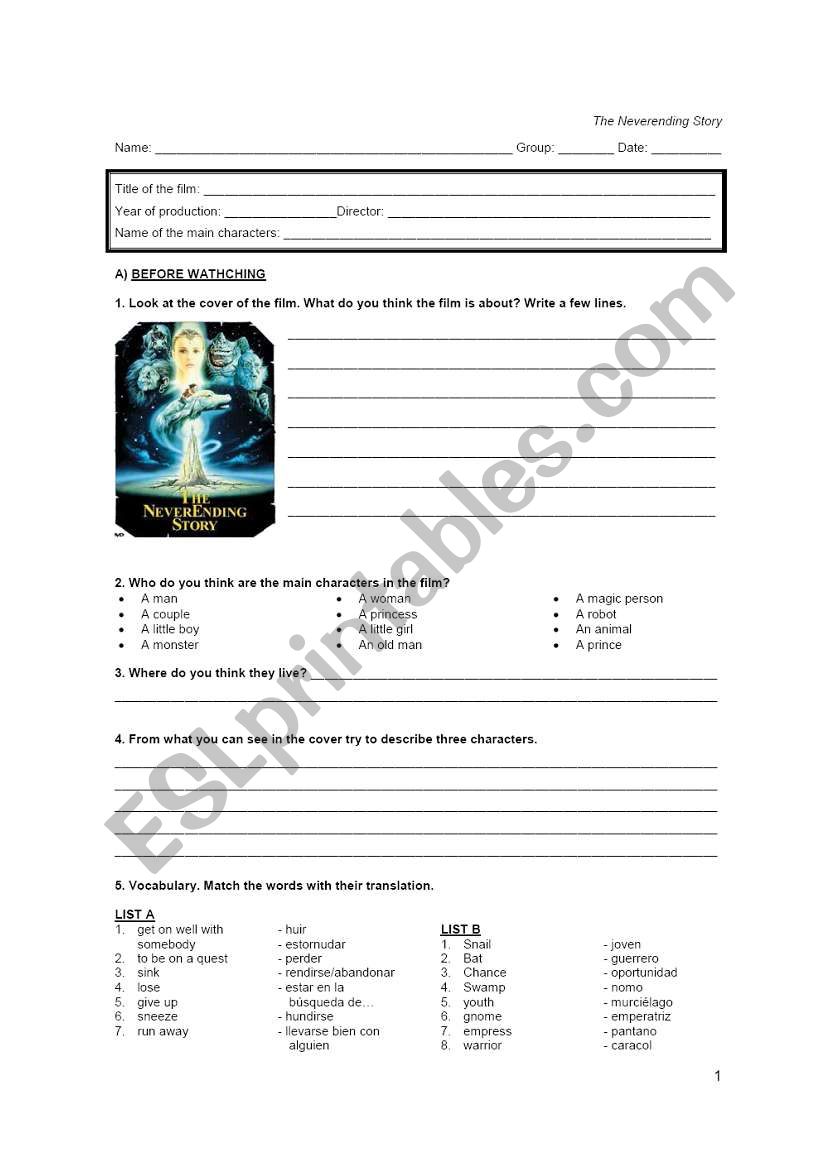 Film activity: The Neverending Story (1st part)