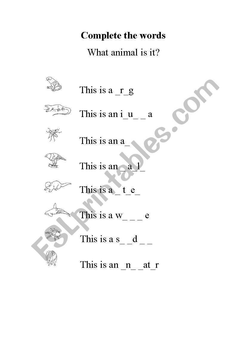 animals_fill the gaps worksheet