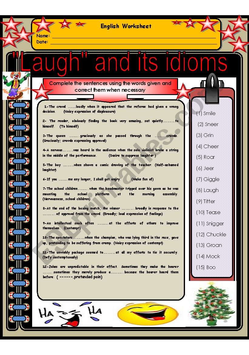 Laugh and its idioms  worksheet