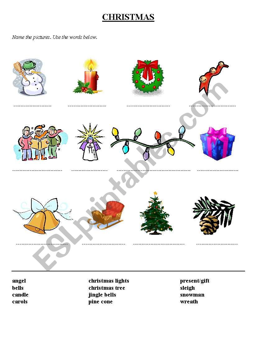 Christmas vocabulary worksheet