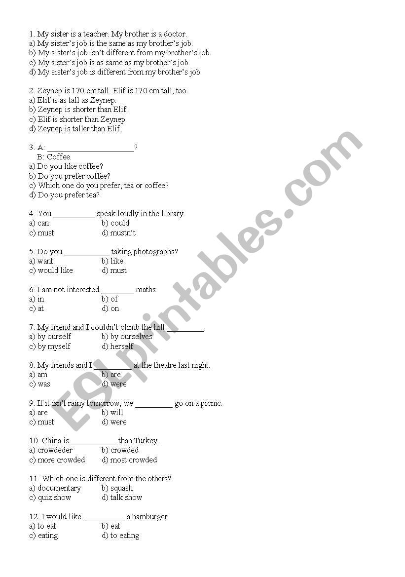 grammar review worksheet