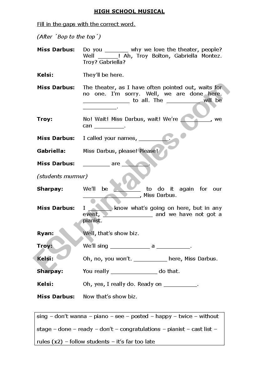 HIGH SCHOOL MUSICAL worksheet