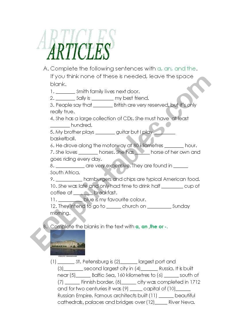 ARTICLES worksheet