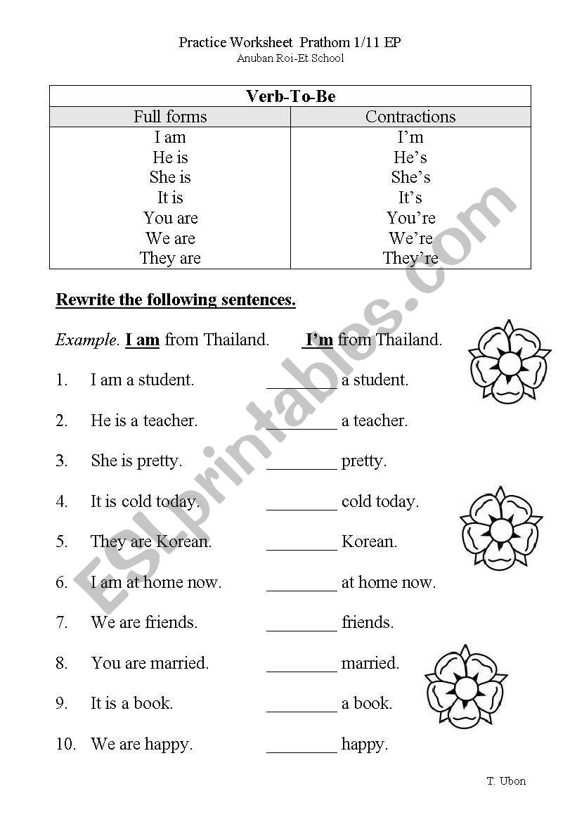 VErb 2 Be worksheet