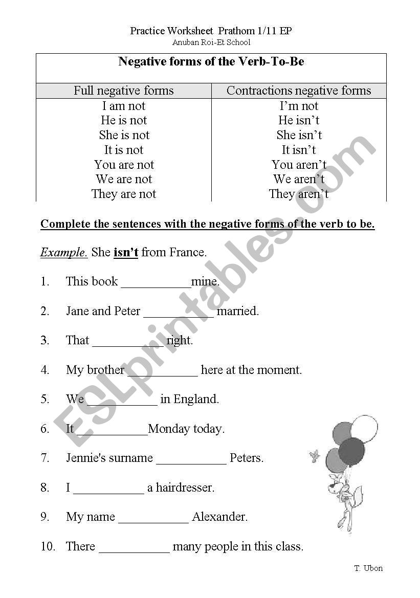 VErb 2 Be worksheet