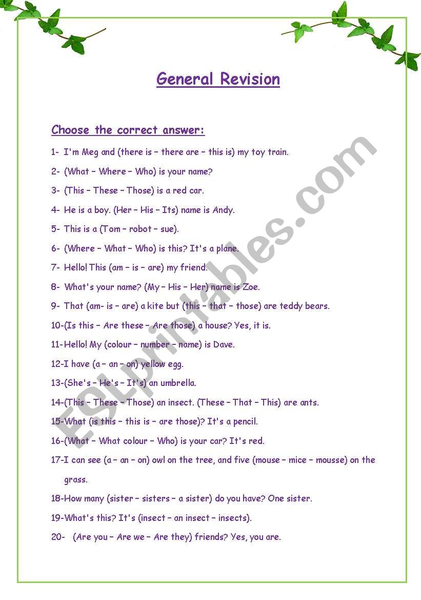 General Revision worksheet