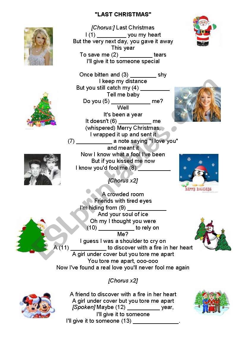 LAST CHRISTMAS - TAYLOR SWIFF worksheet