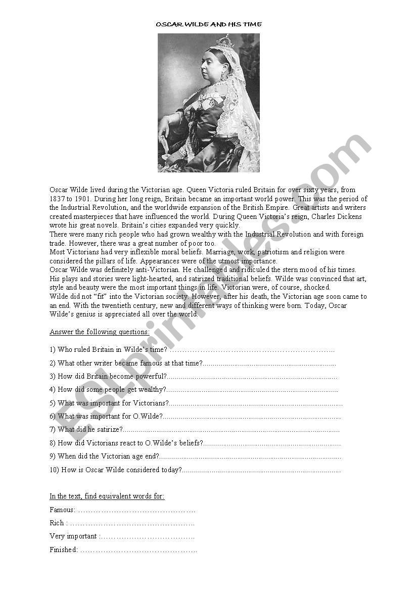 Oscar Wilde and his time worksheet