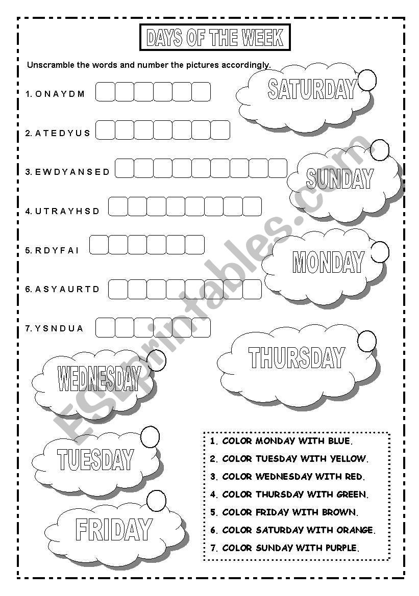 DAYS OF THE WEEK worksheet