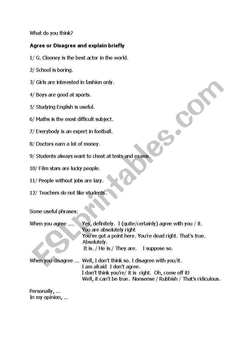 Expressing opinion worksheet